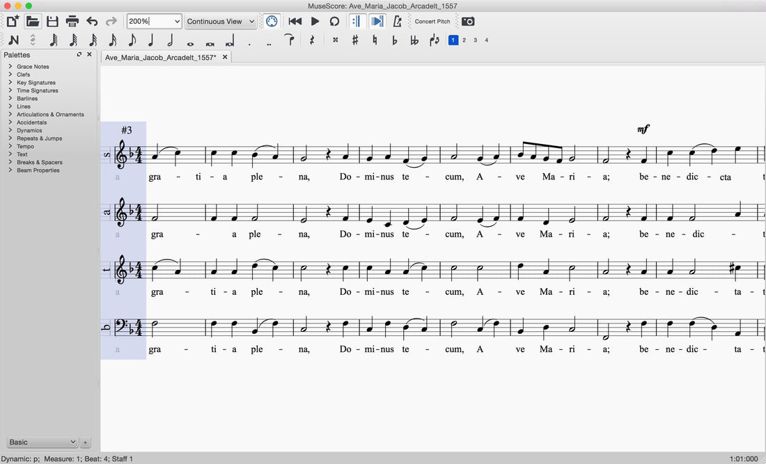 Musescore layout: SATB Score in SATB Score in continuous view
